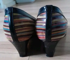 Donna Laura Venezia Peeptoe Multi Stripe Leather Wedges Sz 37.5 Made In Italy VG - Picture 1 of 5