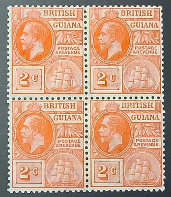 British Guiana 1916 Block Stamps Sc 179. SG 260a George V Era Wmk. 3 MINT NH BLK - Image 1 of 4