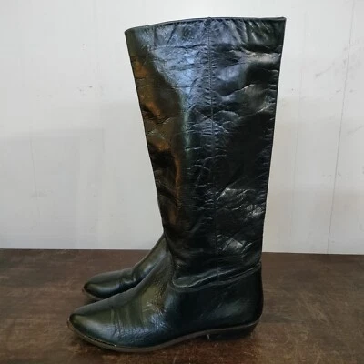 Vtg Nine West Black Leather Riding Boot Size 8 Louisa2 Low Heel Equestrian  - Image 1 of 4