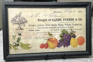 Boston 1870 Receipt From Edward Sands, Furrier & Co Framed Painted Fruits Design - Picture 1 of 7