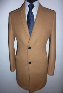 Men's ZARA Overcoat Camel Brown Wool Blend Trench Coat 38 Small - Picture 1 of 7