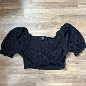 Boohoo Womens Textured Crop Top Size 18 Black Puff Sleeve Y2K Witchy Party - Picture 1 of 6