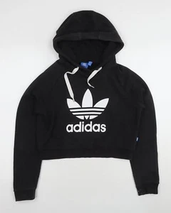 Adidas Women's Black Cropped Hoodie Size L - Picture 1 of 12