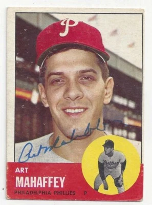 ART MAHAFFEY PHILADELPHIA PHILLIES 1963 TOPPS #385 SIGNED CARD - Image 1 of 2