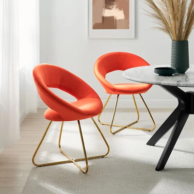 Moday Nouvelle Performance Velvet Dining Chairs in Gold Orange - Set of 2 - Image 1 of 4