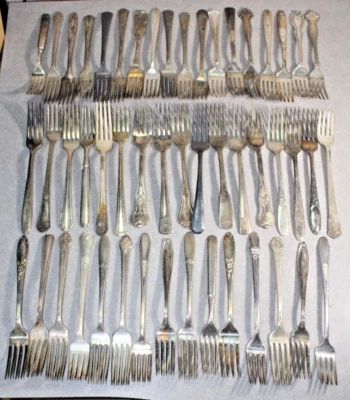 HORQUILLAS DE CENA 50 piezas plateadas mezcla de patrones antiguos a vintage #92 Foto 1 de 4