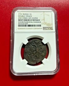1731 RUSSIA 1D DOUBLE STRUCK 2ND STRIKE OFF CENTER NGC MINT ERROR VF DETAILS - Picture 1 of 2
