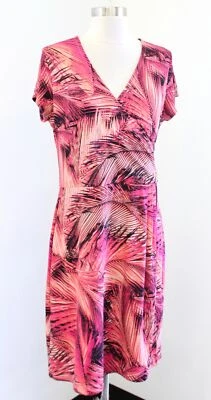 Chicos Easywear Pink Orange Palm Print Surplice V Neck Shift Dress Size 1 - Изображение 1 из 4
