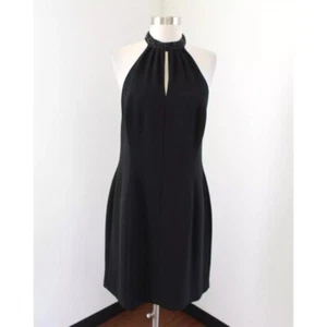 VTG 90s Beaded Halter Black Knee Length Cocktail Dress LBD M 8 Jones NY Chic - Picture 1 of 7