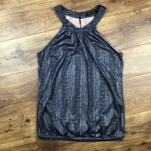 The Limited Women Sz S Dark Blue Silver Halter Neck Top Shirt - Picture 1 of 10