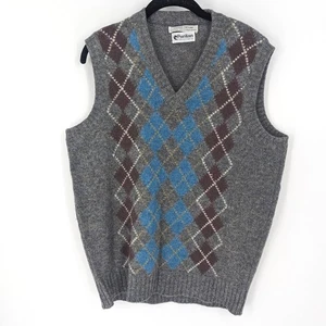 Vintage Argyle Pullover Weste Herren Large grau 100% Wolle schottisches Shetland puritanisch - Bild 1 von 7