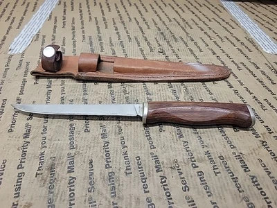 Vintage Sharp Hunting Fishing Filet fixed blade knife with sheath Japan - Image 1 of 4