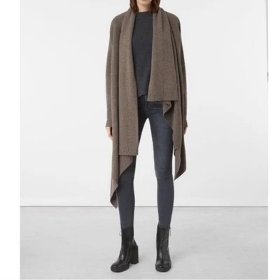 Cárdigan Manta ALLSAINTS Lori Marrón Amanecer Oscuro Lana Asimétrica Cachemira S/M Foto 1 de 4