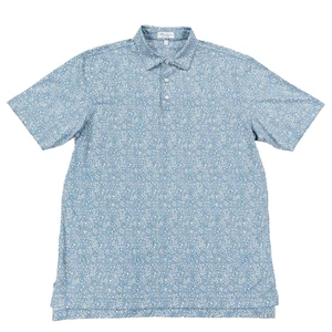 Peter Millar Crown Performance Polo Shirt Sz L, Golf Blue Floral, Summer Comfort - Picture 1 of 8