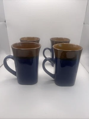 4 высокие кофейные кружки латте Royal Norfolk Fine Stoneware синие/коричневые Lg 12 унций доставка24 - Изображение 1 из 4