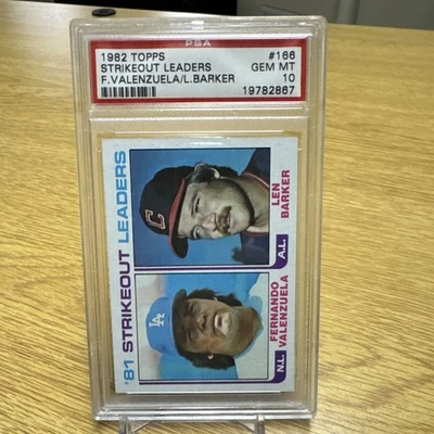 1982 Topps Baseball Strikeout Leaders Fernando Valenzuela Len Barker PSA 10 #166 - Image 1 of 3
