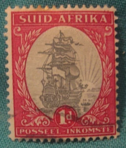 1934 South Africa-1d Sailing Ship-Used Single-Very Light Cancel - Picture 1 of 2