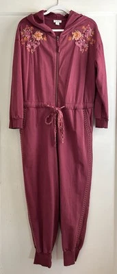 Sundance Catalog On Holiday Embroidered Hooded Jumpsuit Size PL Petite Large - Image 1 of 4