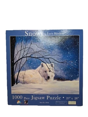 SunsOut Puzzle 1000 Pieces Snowy (By Lucie Bilodeau) Wolf Snow Winter READ - Image 1 of 4