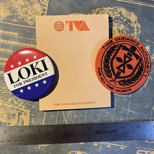 • LOKI FOR PRESIDENT 3" BUTTON • TVA NOTEPAD • 3.5" PVC PATCH • PROP REPLICA SET - Picture 1 of 5