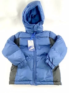 Boys' Jackets Blue Black Puffer Jacket with Hoodie Coat Fleece Lined Size 5 - Picture 1 of 12
