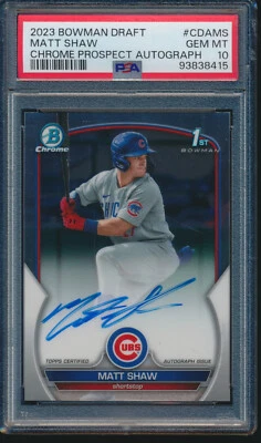 PSA 10 MATT SHAW AUTO 1st 2023 Bowman Chrome Draft Autograph CUBS RC GEM MINT - Image 1 of 4