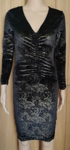 NWT Black Gold Velvet Ruched Bodycon Dress Size 8 Petite New Look - Picture 1 of 5