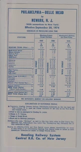 Reading Railway Central R.R. Horario del 30 de septiembre de 1974 - Imagen 1 de 2