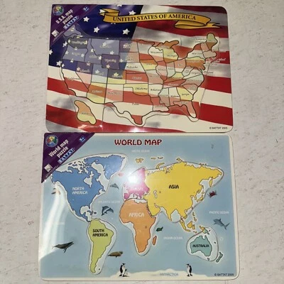 2 Vintage Battat 2005 Wooden World USA Map Puzzles Geography Homeschool NEW - Image 1 of 2