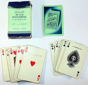 Vintage Wills’s Wild Woodbine Cigarette Playing Cards – Complete Deck Collection - Foto 1 di 6