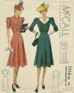 McCall 3336 Belted Dress w Shaped Yoke, Shawl Collar, Detachable Revers B36 1939 - Picture 1 of 5