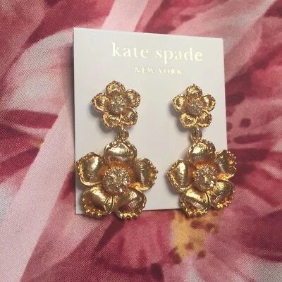Stunning Kate Spade Floral Garden Light Pink Crystals Drop Earrings 14K Goldfill - Image 1 of 4