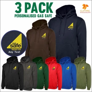 3 PACK Personalised Gas Safe REGISTER Embroidered Hoodies Gas Engineers Uniform
