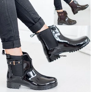 Donna Stivali IN Gomma Wellington Chelsea Delaer Caviglia Inverno Pioggia Scarpe - Picture 1 of 17