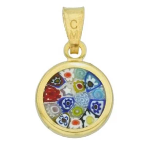 GlassOfVenice Murano Glass Millefiori Pendant "Multicolor" in Gold-Plated Frame - Picture 1 of 5