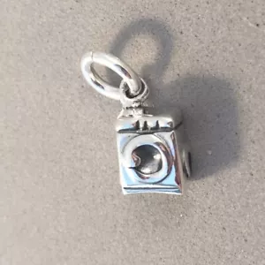 .925 Sterling Silber 3-D kleiner WASCHMASCHINENANHÄNGER Waschmaschine Wäsche Neu 925 HM04 - Bild 1 von 6