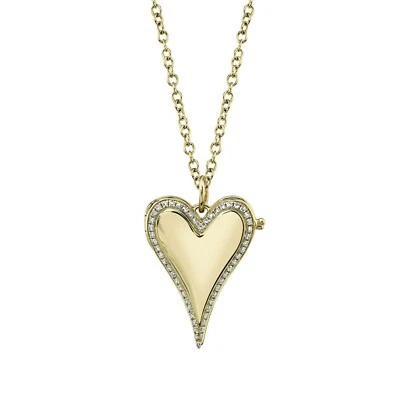 14K Yellow Gold Diamond Locket Heart Necklace Natural Pendant 0.13 CT - Image 1 of 4