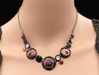 brick red black enamel round shell choker gunmetal plated necklace jewelry K20