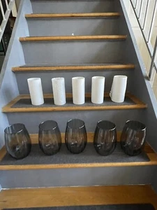 5 Vintage Smoke Glass Lamp Light Shade MCM tension pole sconce or chandiler set - Picture 1 of 8