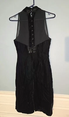 Vintage 90s Donna Ricco Black Velvet Sexy Cocktail Dress Sheer Back & Bows. Sz 8 - Image 1 of 4