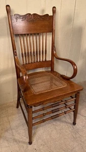 Antique Oak Spindle Back Arm Chair - Picture 1 of 8