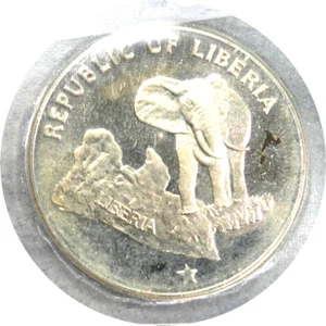 Elf Liberia 5 Dollars 1974 Silber PP Elefant Map San Francisco Mint - Bild 1 von 2
