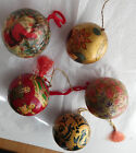 Lot Of 5 Lovely Vintage Christmas Ornaments Papier Mache Balls Nice Graphics