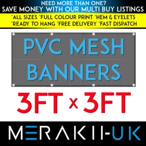 3 Fuß x 3 Fuß Mesh PVC Personalisiert Banner Outdoor Vinyl Werbeschild NEU - Bild 1 von 12