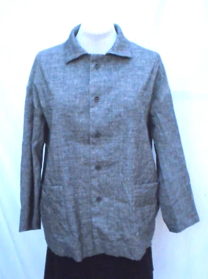 Eskandar Irish linen + stretch jacket OS chore coat black+white heathered NWOT - Image 1 of 4