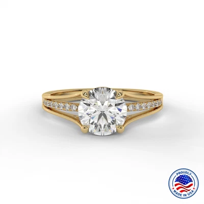 Split Shank, 1.5 CT Round Lab-Grown Diamond Ring 14K Solid Gold (IGI Certified) - Image 1 of 4
