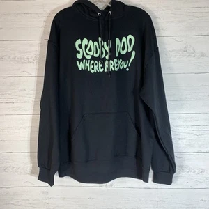 Felpa con cappuccio Scooby Doo uomo L nera lunga nera dove sei occhi luminosi e lettere - Foto 1 di 7