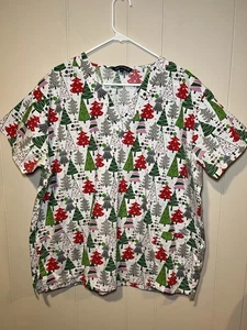 Cassandra O Scrub Top Weihnachtsbaum Holiday 2x rot grün weiß rosa  - Bild 1 von 7