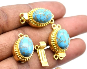 1 Pc Blue Copper Turquoise Box Clasp 2 Strand 18k Gold Plated - Picture 1 of 4