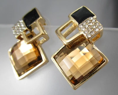 Brincos ClassyFaceted cor topázio preto esmalte cristal transparente glamour 159Q - Imagem 1 de 4